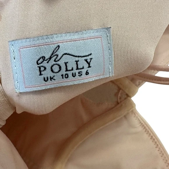 Oh Polly St. Germain Ruched Embellished Beaded Long Sleeve Mini Dress Sz 6 Beige - Picture 12 of 12